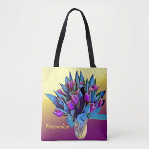 Lila Tulips Wasserfarbe personalisieren Tasche