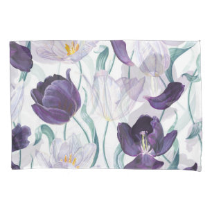Lila Tulips: Weißer Vintager Realismus. Kissenbezug