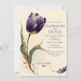 Lila Tulpe Aquarell Blumen Elegante Hochzeitseinla Einladung