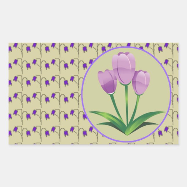 Lila Tulpe Blume Vintages Muster niedlich Rechteckiger Aufkleber (Vorderseite)