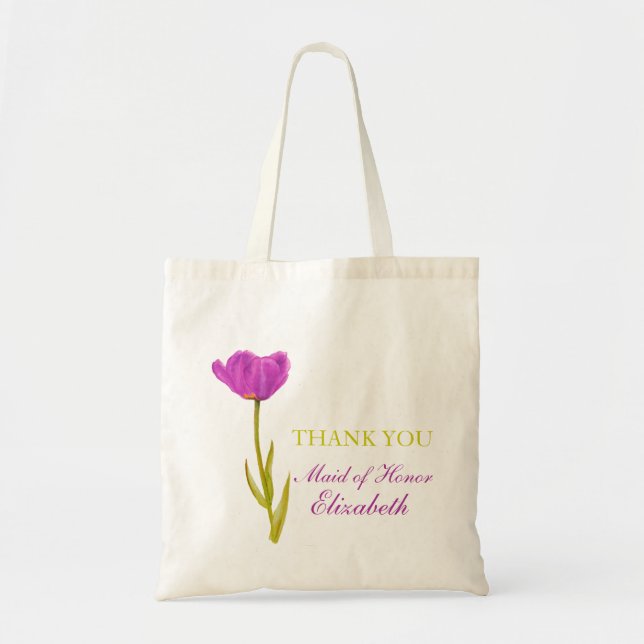 Lila Tulpe-Blumenkunsthochzeits-Trauzeugintasche Tragetasche (Vorne)