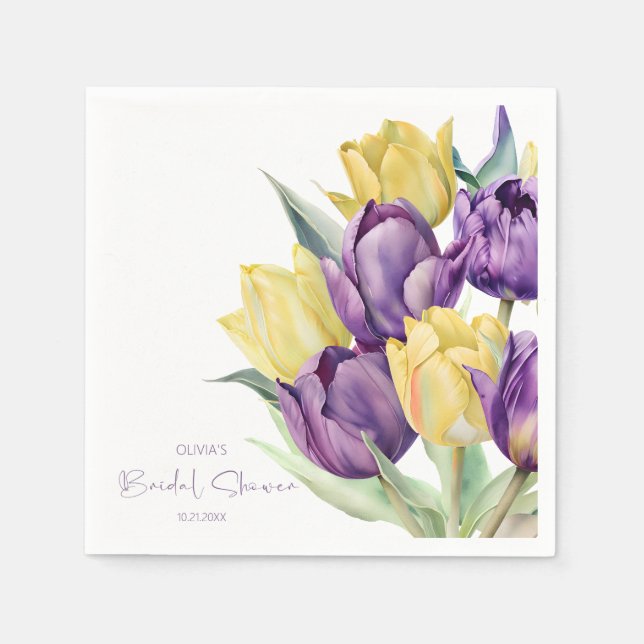 Lila Tulpen-Brautparty Serviette (Vorderseite)