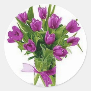 lila Tulpen im Vase Runder Aufkleber