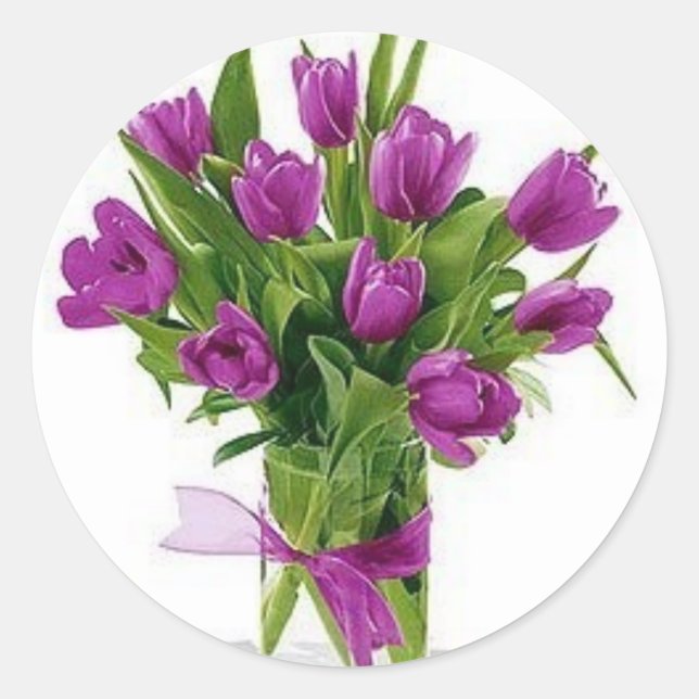 lila Tulpen in Vase Runder Aufkleber (Vorderseite)