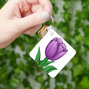 Lila Tulpen-Monogramm-Rückseite Schlüsselanhänger