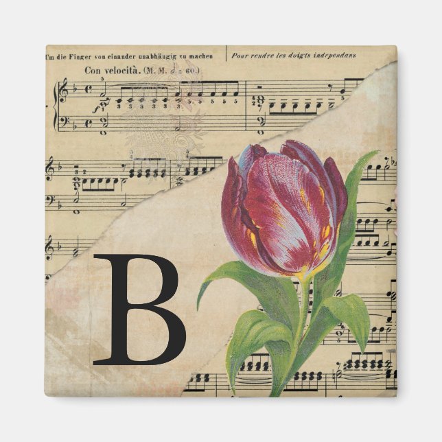 Lila Tulpen Notenblatt Monogramm Initiale B Magnet (Vorne)