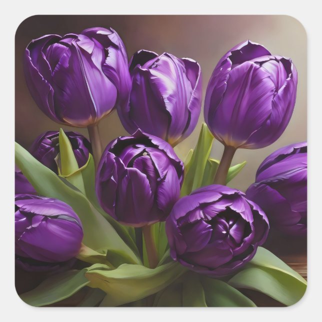 Lila Tulpen Quadratischer Aufkleber (Vorderseite)