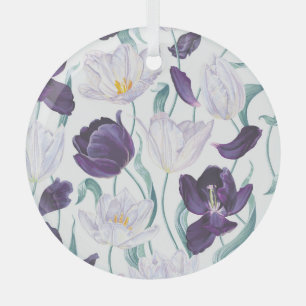 Lila Tulpen: Weißer Vintage-Realismus. Ornament Aus Glas