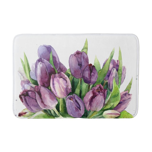 Lila Tulpenblumenwatercolor-Muster Badematte (Vorderseite)
