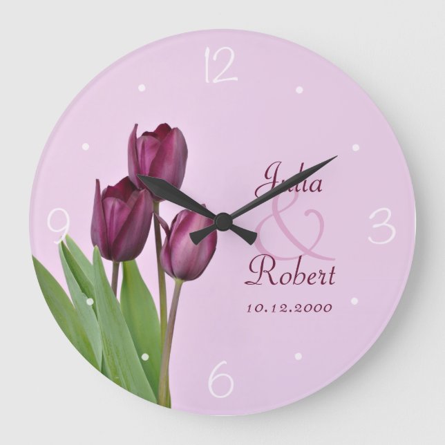 Lila Tulpenjubiläum Große Wanduhr (Vorderseite)