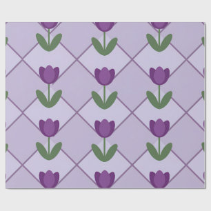 Lila Tulpenmuster – Geometrisches Florales Nahtlos Geschenkpapier