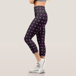 Lila Tupfen auf Schwarz Capri Leggings