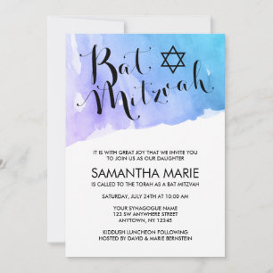Lila Türkis Aquarell Bat Mitzvah Einladungen