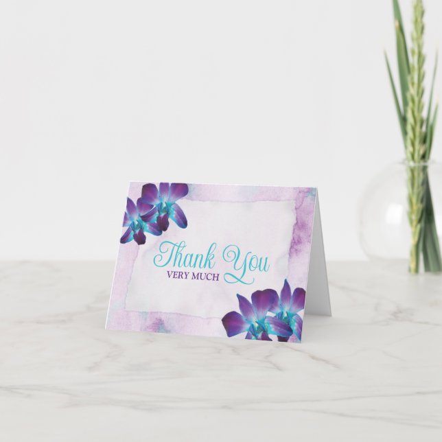 Lila Türkis Blue Dendrobium Orchid Wedding Dankeskarte (Vorderseite)