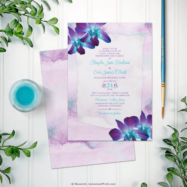 Lila Türkis Blue Dendrobium Orchid Wedding Einladung (Purple Turquoise Blue Dendrobium Orchid Wedding Invitation.)