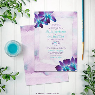 Lila Türkis Blue Dendrobium Orchid Wedding Einladung