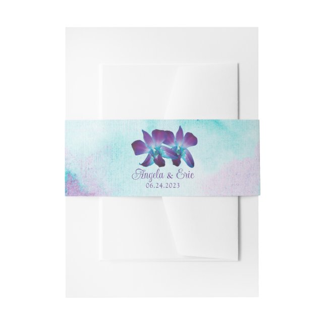 Lila Türkis Blue Dendrobium Orchid Wedding Einladungsbanderole (Vorderseite Beispiel)