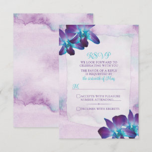 Lila Türkis Blue Dendrobium Orchid Wedding RSVP Karte