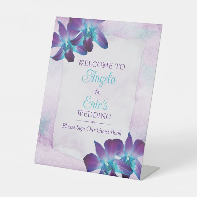 Lila Türkis Blue Dendrobium Orchid Wedding Sockelschild (Vorderseite)