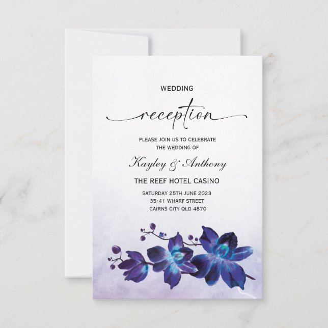Lila Türkis Blue Orchid Empfang RSVP Karte (Vorderseite)