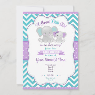 Lila Türkis Elephant Baby Dusche Einladung