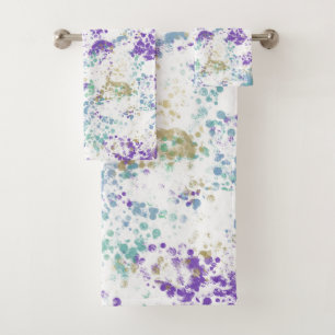 Lila Türkis Gold Grungy Modern Splash Badhandtuch Set