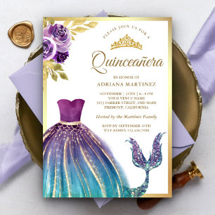 Lila Türkis Kleid Meerjungfrau Schwanz Gold Quince Einladung