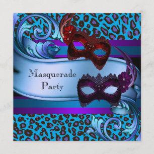 Lila Türkis Leopard Masken Sweet 16 Maskenball Einladung