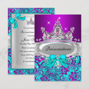 Lila Türkis Schimmer Tiara Quinceanera Einladung