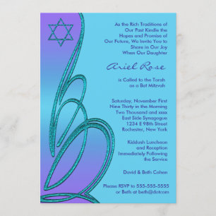 Lila Türkis Stern von David Bat Mitzvah Einladung