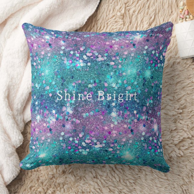 Lila Türkise Mermaid Sparkle Girly Glitz Kissen (Decke)