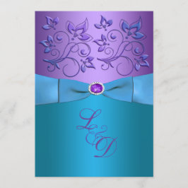 Lila, türkisfarbene Monogramm-Hochzeit Einladung