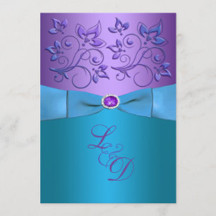Lila, türkisfarbene Monogramm-Hochzeit Einladung