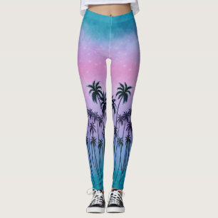 Lila-türkisfarbene Palmen Leggings