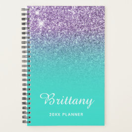 Lila türkisfarbener Glitzer Ombre Personalisiert Planer