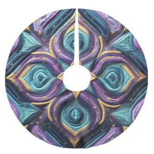 Lila türkisfarbenes blaues Abstract Design Polyester Weihnachtsbaumdecke