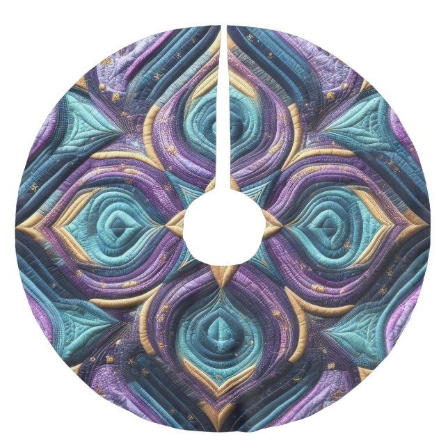Lila türkisfarbenes blaues Abstract Design Polyester Weihnachtsbaumdecke (Vorderseite)
