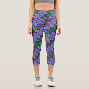 Lila türkisfarbenes, grünes Abstraktdesign Capri Leggings