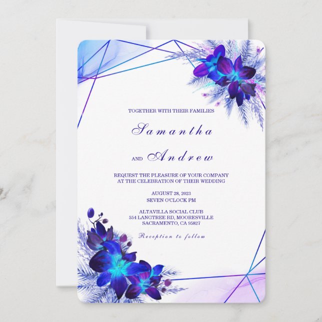 Lila türkisfarbenes Hochzeitseinladungs-Set Einladung (Vorderseite)