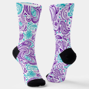 Lila türkisfarbenes und weißes Paisley-Muster Socken