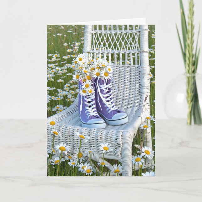 lila Turnschuhe mit einem feinen Bouquet Karte (Vorderseite)