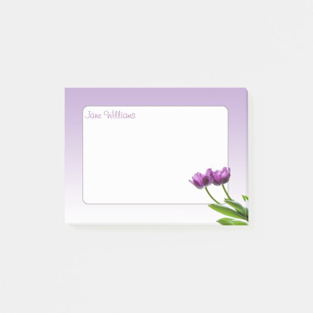 Lila Twin Tulips Frühjahrsflorfotografie Post-it Klebezettel (Vorderseite)