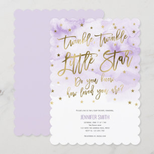 Lila, Twinkle Stars , Wasserfarbe, Baby Girl Einladung