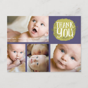 Lila Typografie-Foto-Baby danken Ihnen Postkarte