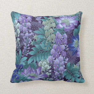 Lila u. aquamarine Dschungel-Blumen Kissen
