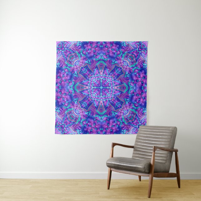 Lila u. blaues Vintages Fraktal-Kaleidoskop Wandteppich (Beispiel)