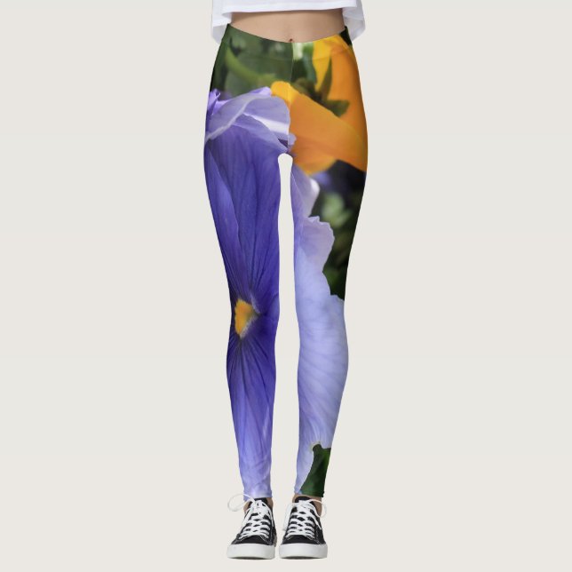 Lila u. orange grünes BlumenFoto 06 des Leggings (Vorderseite)