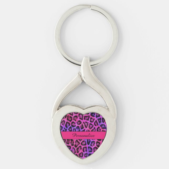 Lila u. rosa Leopard-Druck-verdrehter Schlüsselanhänger (Vorderseite)