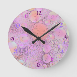 Lila u. rosa moderne Blasen-Wand-Uhr Runde Wanduhr