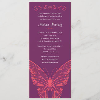 Lila u. rosa Schmetterling Quinceanera Einladungen